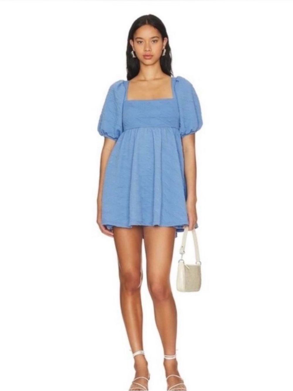Free people Blue Puff-Sleeve Babydoll Mini Dress